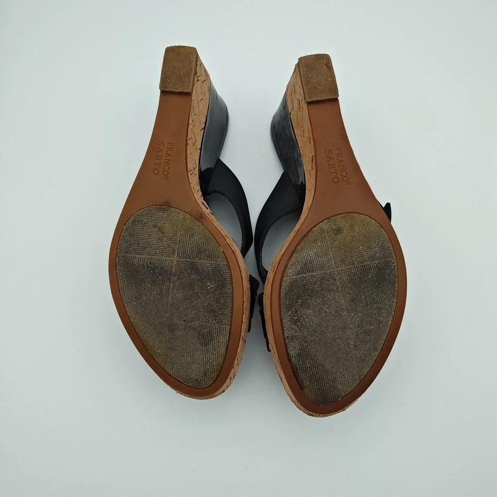 Mootsies Tootsies‎ Oath Black Elastic Cork Wedge Slide Sandals Women's Size 7.5M